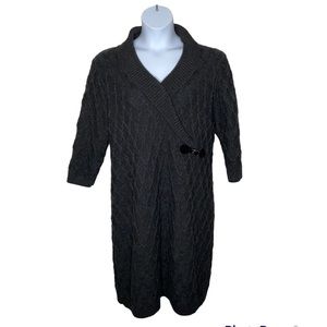 Calvin Klein Size 14 Sweater Dress Gray Faux Wrap 3/4 Sleeves V Neck Collared